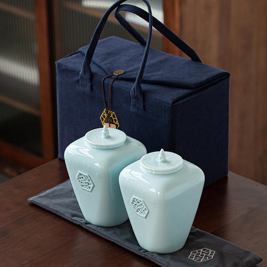 中号映象 陶瓷茶叶罐茶仓茶叶包装药罐粉罐双罐高档礼盒岩茶红茶礼品包装盒 商品图0