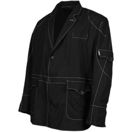 RELABEL 21SS黑色弧形交错立体重工明线多口袋透气亲肤棉麻西装 商品图4