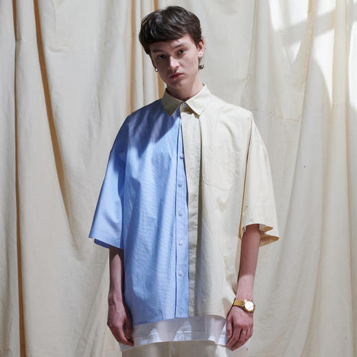 EAFINETAL.2021SS新款拼接纯色撞色设计纯棉宽松休闲上衣短袖衬衫 商品图0