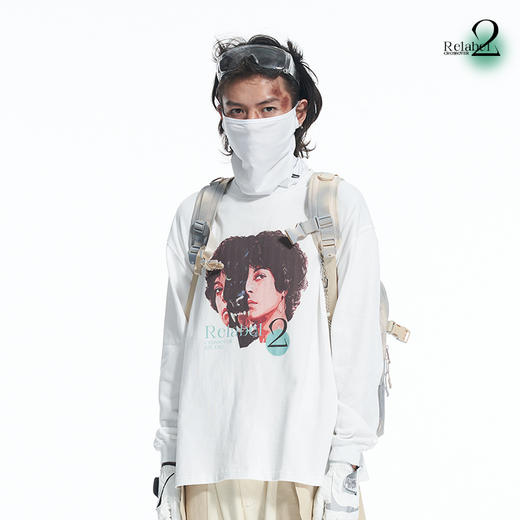 RELABEL 21AW联名relebel主题概念人兽撕裂拼接印花圆领长袖T恤 商品图1