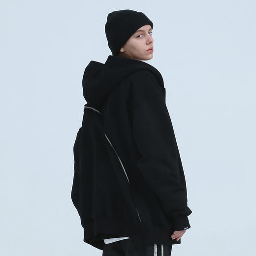 RELABEL 20AW 多结构立体剪裁长拉链破坏拼接黑色拉链卫衣外套 商品图0