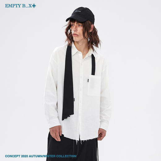 RELABEL 2020AW白色手工毛边潮牌衬衣男青春休闲宽松创意长袖衬衫 商品图0