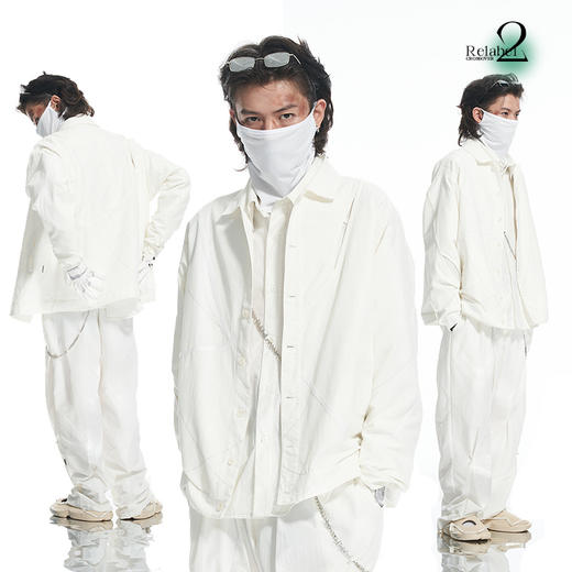 RELABEL 21AW弧形切割破口镂空明线结构拼接透明纱宽松外套 商品图0