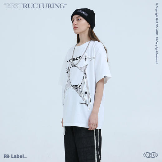 RELABEL20SS潮牌欧美风创意线条印花短袖男女黑白双色国潮情侣T恤 商品图3