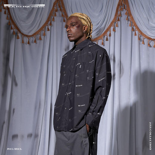 RELABEL 21SS 品牌logo满印做旧质感印花宽松长袖衬衫 商品图0