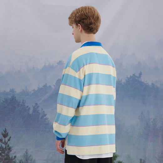 EAFINETAL.21AW新款PDU热压标蓝白相间条纹polo衫长袖纯棉休闲T恤 商品图2