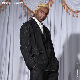 RELABEL 21SS黑色弧形交错立体重工明线多口袋透气亲肤棉麻西装