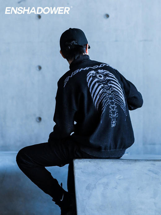 ENSHADOWER隐蔽者暗纹机械脊柱肋骨骼印花毛衣黑色高领秋冬针织衫 商品图0