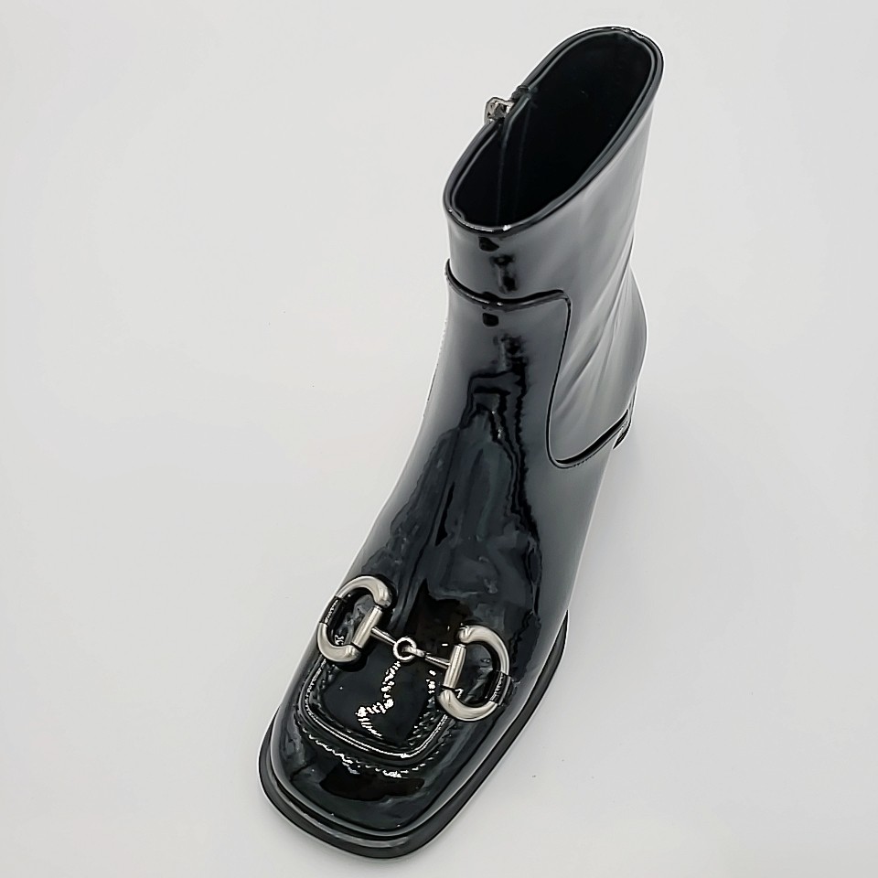 LFGJ 13701新品方头小跟舒适百搭漆皮马鞍口小短靴