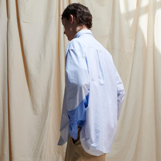 EAFINETAL.2021SS新款刺绣分割拼接袖休闲宽松牛津纺蓝色条纹衬衫 商品图3