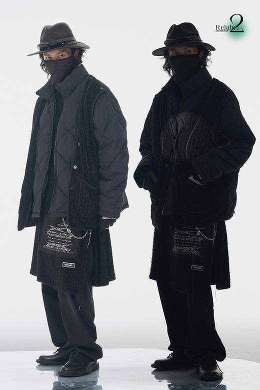 RELABEL 21AW 可拆卸黑色定织毛料明线马甲菱形绗线梭织羽绒服 商品图5