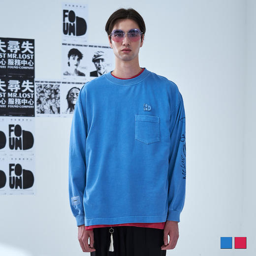 EAFINETAL.20AW阿苏特成衣染色工艺做旧纯棉长袖休闲宽松圆领T恤 商品图0