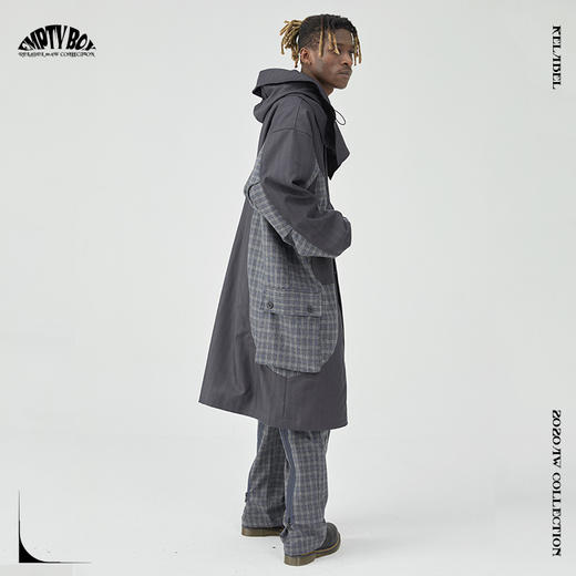 RELABEL 20AW 潮牌宽松格纹拼接多口袋结构长款西装大衣 商品图2