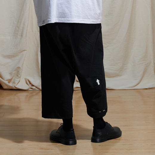 EAFINETAL.21SS新款刺绣标设计黑色纯棉宽松休闲直筒八分裤阔腿裤 商品图2