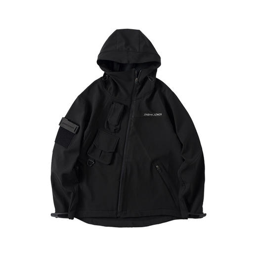 ENSHADOWER隐蔽者斜拉链软壳冲锋衣外套男冬季黑色加绒连帽夹克潮 商品图4