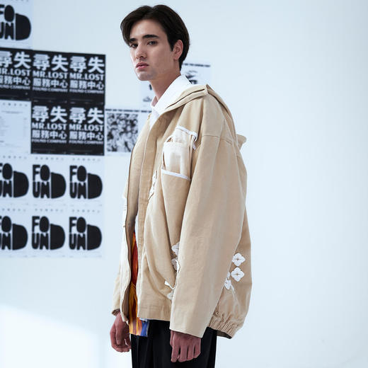 EAFINETAL.20AW结构分割拼接刺绣设计假两件开衫宽松连帽夹克外套 商品图2