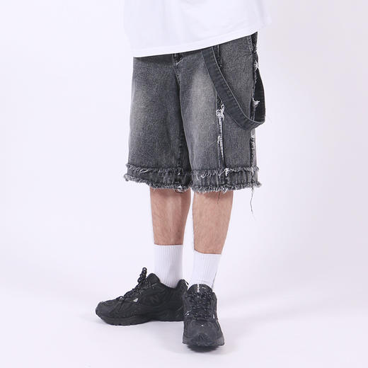 RELABEL 2020SS新款牛仔短裤水洗毛边猫须阔腿牛仔裤中裤国潮裤男 商品图1