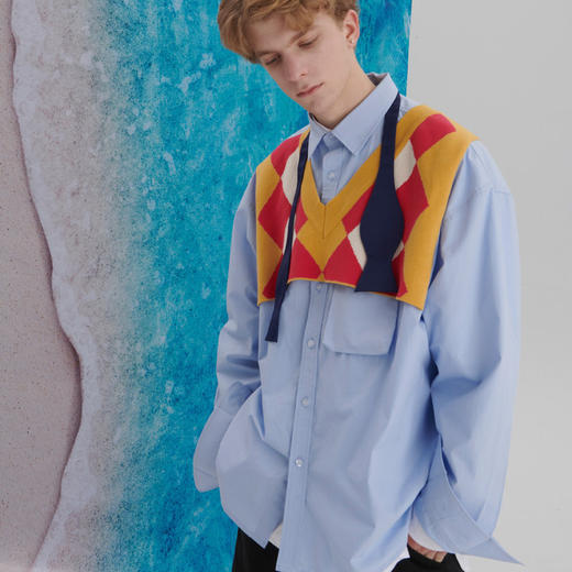 EAFINETAL.21AW新款格纹针织马甲拼接假两件设计复古宽松上衣衬衫 商品图1