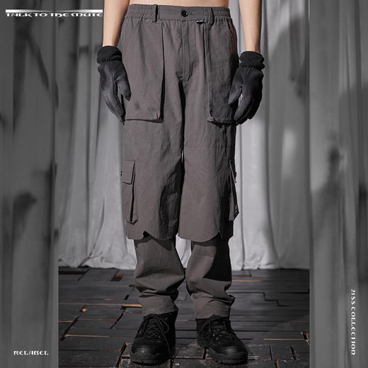 RELABEL 21SS 假两件内层拼接大口袋工装休闲布裤 商品图0