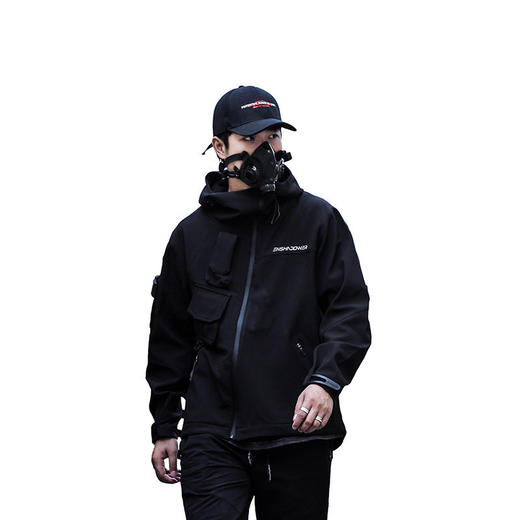 ENSHADOWER隐蔽者斜拉链软壳冲锋衣外套男冬季黑色加绒连帽夹克潮 商品图3