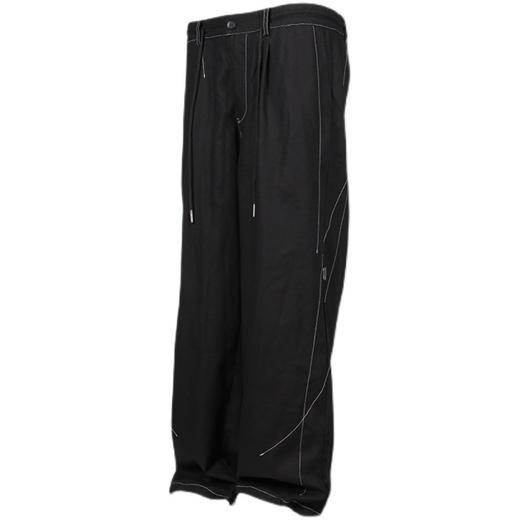 RELABEL 21SS黑色弧形交错立体重工明线脚口抽绳宽松西裤 商品图4