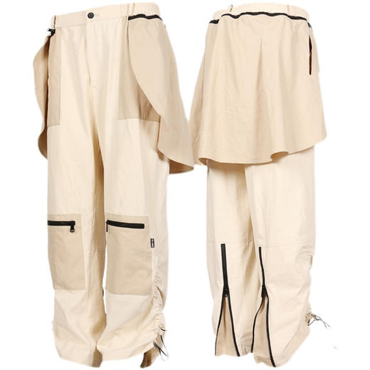 RELABEL 21AW深浅卡其色拼接多拉链调节可拆卸后片宽松休闲裤 商品图4