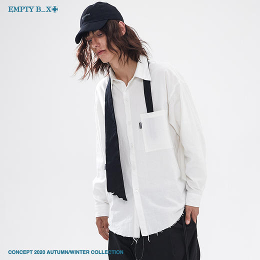 RELABEL 2020AW白色手工毛边潮牌衬衣男青春休闲宽松创意长袖衬衫 商品图2