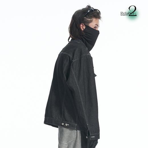 RELABEL 21AW解构重组正反面黑灰撞色拼接多口袋宽松重工牛仔服 商品图2