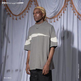 RELABEL 21SS深浅灰色拼接多层走线背后主题字体印花宽松短袖T恤