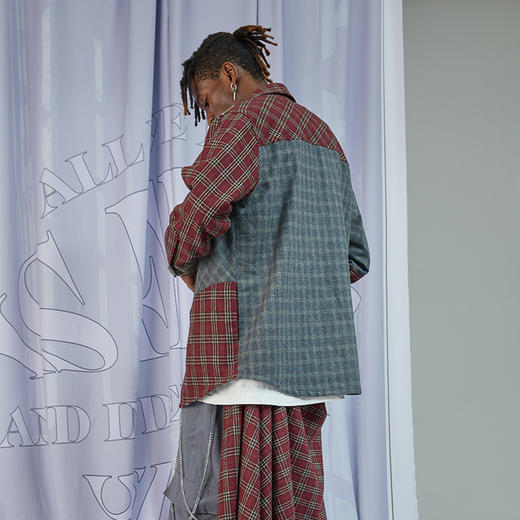 RELABEL 20AW 多色格纹异色不规则拼接内加绒衬衫外套 商品图2