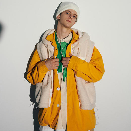 EAFINETAL.21AW新款可拆卸羊羔绒连帽马甲两件套宽松夹克夹克外套 商品图0