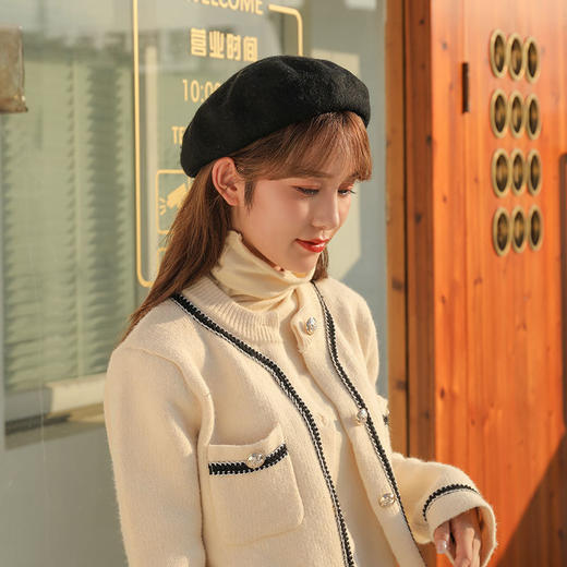 贝雷帽女秋冬韩版百搭学生可爱纯色羊毛呢南瓜帽复古日系画家帽子 商品图2