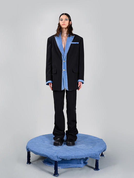 IFIK Denim Blazer注入有趣 牛仔拼接韩国特殊风衣料西装西服外套 商品图1