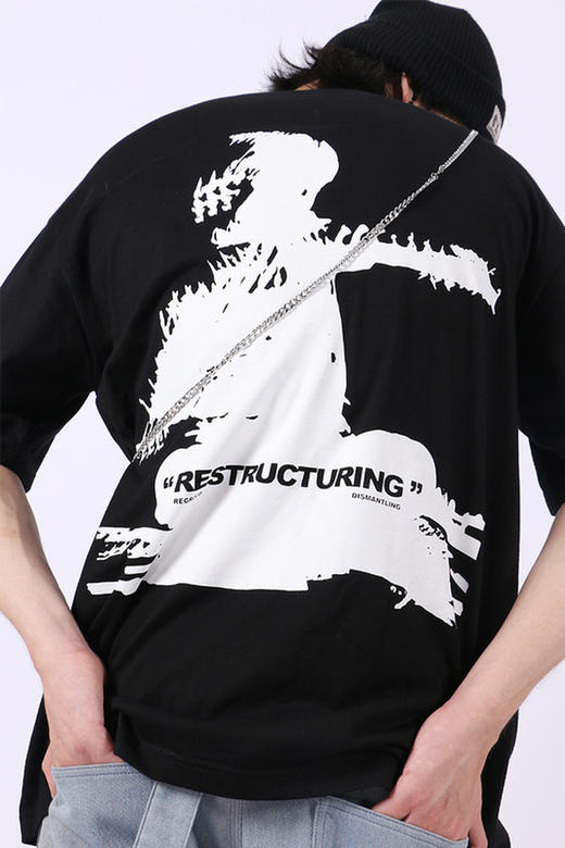 RELABEL 20SS嘻哈印花潮牌T恤男纯棉圆领五分袖宽松清凉面料短袖 商品图5