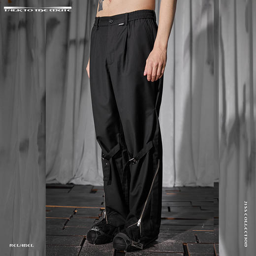 RELABEL 21SS 膝盖针扣调节脚口旋转拉链打褶撞线结构剪裁西裤 商品图1