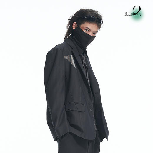 RELABEL 21AW几何切割撞色异材质毛绒拼接宽松廓形西服外套 商品图2