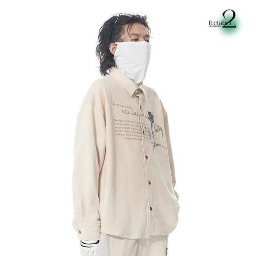 RELABEL 21AW 主题字体概念玫瑰印花浅色麂皮绒宽松衬衣 商品图2