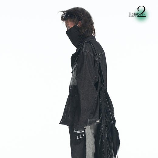 RELABEL 21AW解构重组正反面黑灰撞色拼接多口袋宽松重工牛仔服 商品图1