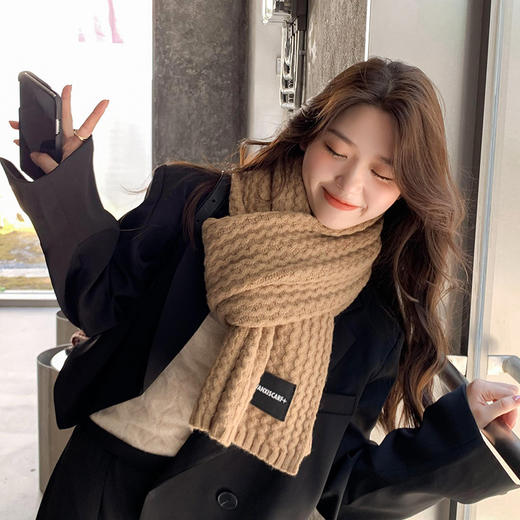 时尚百搭新款男女围巾女秋冬仿羊绒简约百搭防寒加厚羊绒围脖纯色休闲学生披肩 商品图1