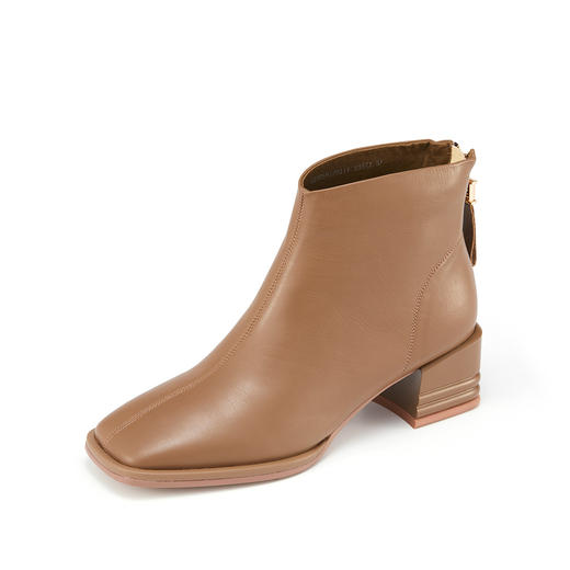 westory2021秋冬新款方头简约时尚方跟短靴女后拉链时装女靴S21DS81231 商品图2