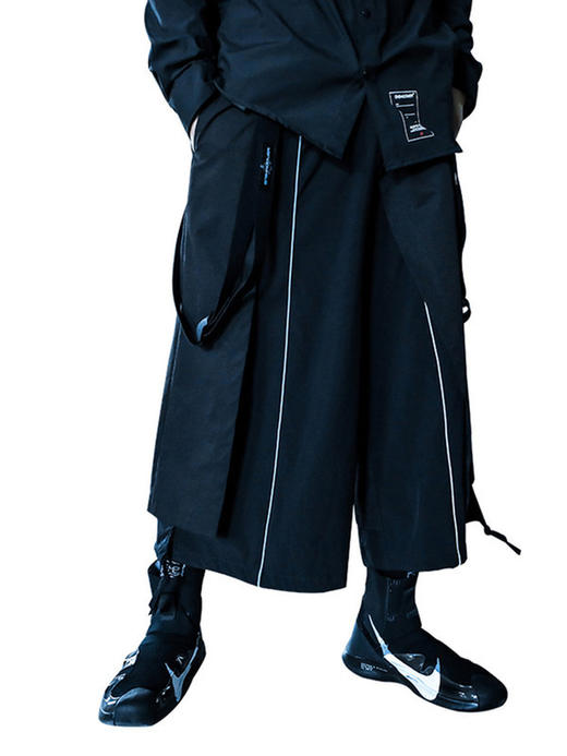 ENSHADOWER隐蔽者机能武士裤男黑色国潮裙裤飘带九分裤潮牌阔腿裤 商品图3