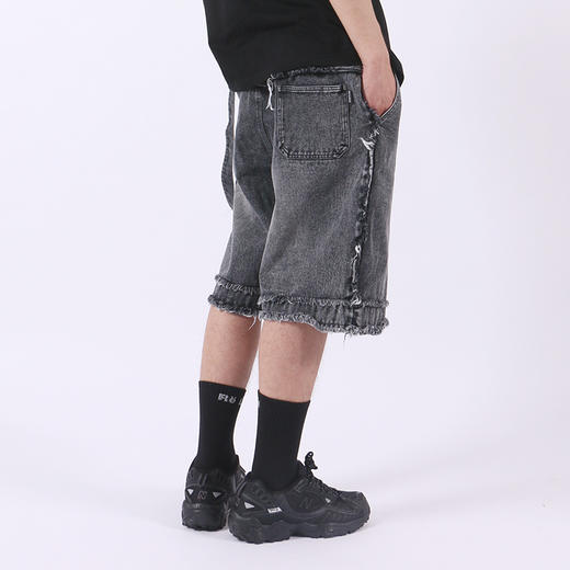 RELABEL 2020SS新款牛仔短裤水洗毛边猫须阔腿牛仔裤中裤国潮裤男 商品图3