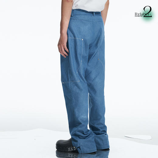 RELABEL 21AW 金属铆钉撞色走线双重可开合脚口深蓝色修身牛仔裤 商品图1