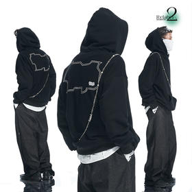 RELABEL 21AW品牌logo外边框印花刺绣标片正反毛圈拼接连帽卫衣