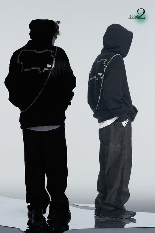 RELABEL 21AW品牌logo外边框印花刺绣标片正反毛圈拼接连帽卫衣 商品图5