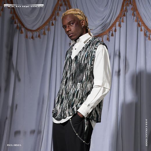 RELABEL 21SS 定织未来感条纹毛料口袋正反拼接宽松背心 商品图1