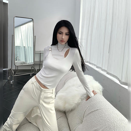 NEWA PROJECT 秋冬原创设计假两件打底加绒加厚内搭高领T恤上衣女 商品图0