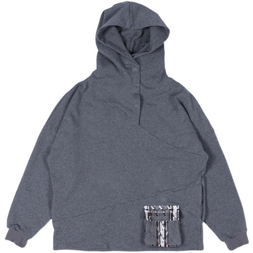 RELABEL 20AW 深灰色不规则磁石领口设计连帽口袋卫衣 商品图4