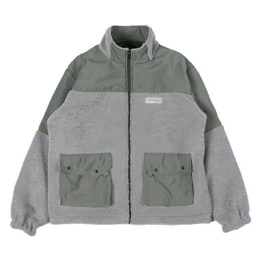 RELABEL 20AW 灰绿色羊羔绒拼接口袋硅胶标保暖棉衣外套 商品图4