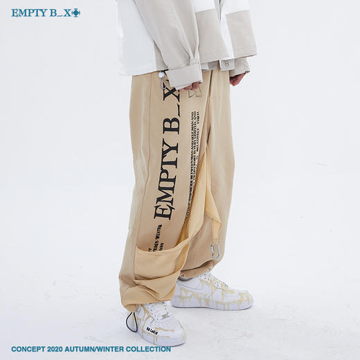 RELABEL 2020AW 双色双材质叠穿左腿隐藏印花登山扣抽绳长裤收口 商品图0